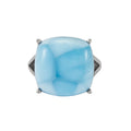 Vintage Antique S925 Sterling Silver Jewelry Natural Blue Rings Cushion Cut Genuine Larimar Claw Ring for Women