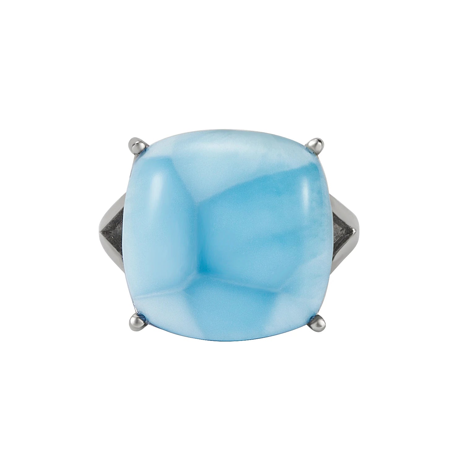 Vintage Antique S925 Sterling Silver Jewelry Natural Blue Rings Cushion Cut Genuine Larimar Claw Ring for Women