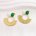 Retro Gemstone 18K Gold Plated Fan Shape Stainless Steel Jewelry Accessories Nature Stone Luxury Earrings for Women