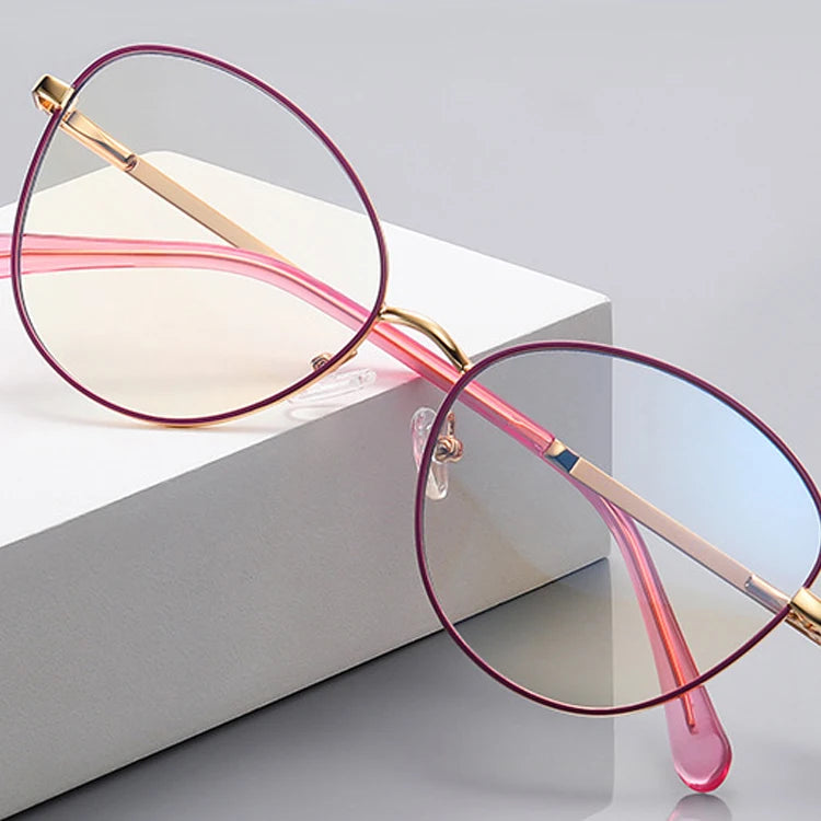 3054 Fashion Style Hot Sale Double Color Oval Frame Metal Women Glasses Frame Fashion Clear Anti-blue Light Optical Glasses