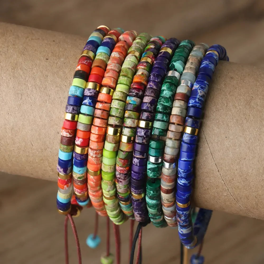 2x4mm Semi-precious Spacer Beaded Bracelet for Women Jewelry Handcrafted Fashion Healing Sea Sediment Jasper Stone Bracelet