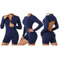 Zipper Play Suits Spandex Body Suit Backless Gym Fitness Workout Yoga Jumpsuit One Piece for Women