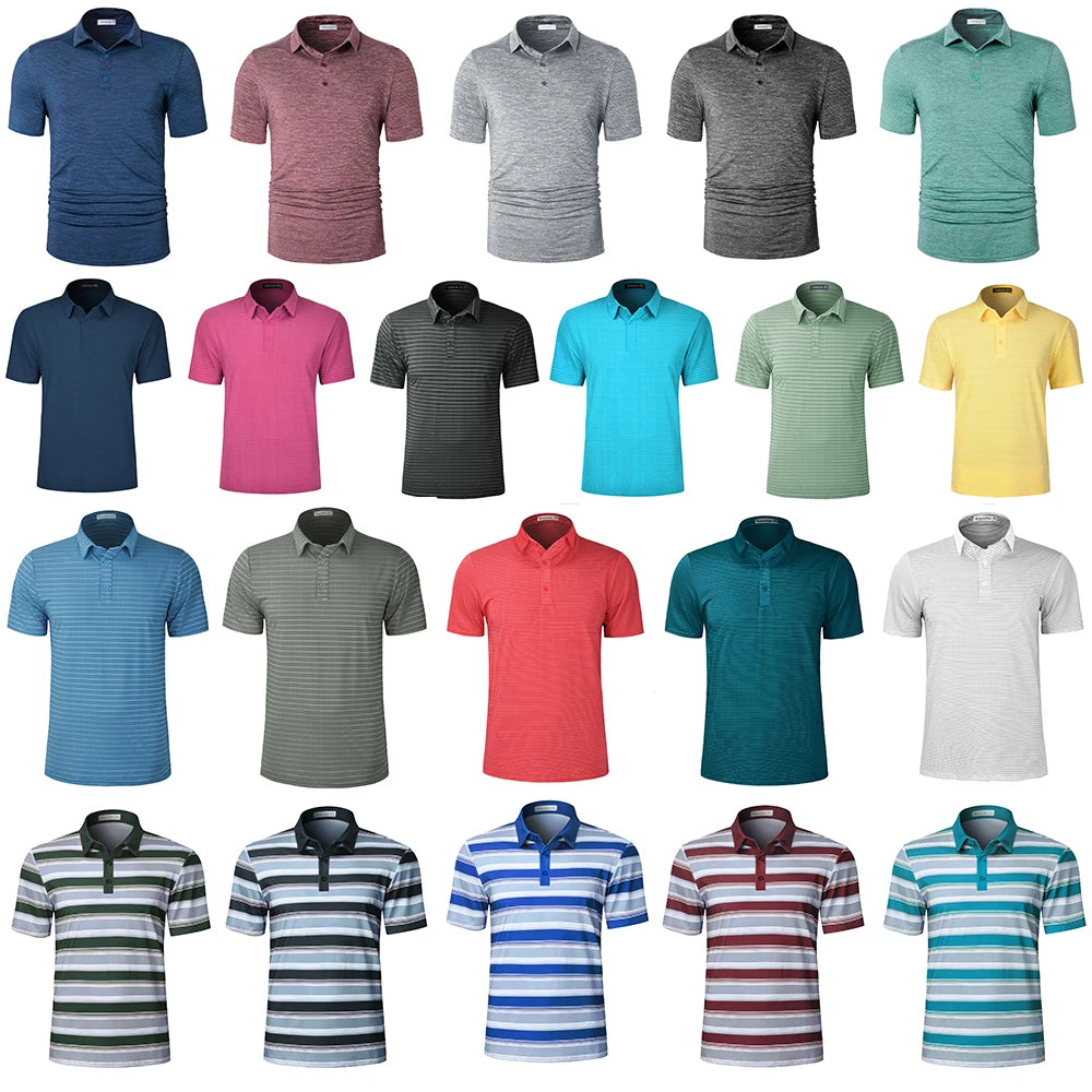 Men's Clothing Polo Short Sleeve Stripes Quick Dry Golf Polo T Shirts Quick Dry Breathable Anit-wrinkle Casual Summer Shirt Men