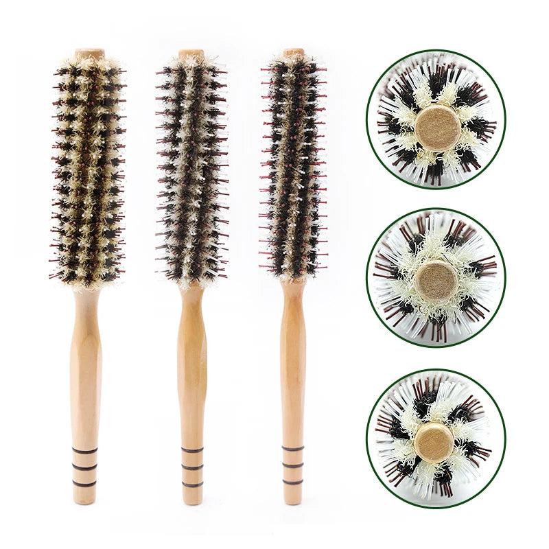 Boar Round Brush Set 3 Pc Hair Stylist Comb Professional Wooden Boar & Nylon  Styling Brush for Curly Hair