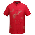 Men's Traditional Chinese Hanfu Antique Dragon Design Tang Suit Kung Fu Short Sleeve Shirt CTCS-001