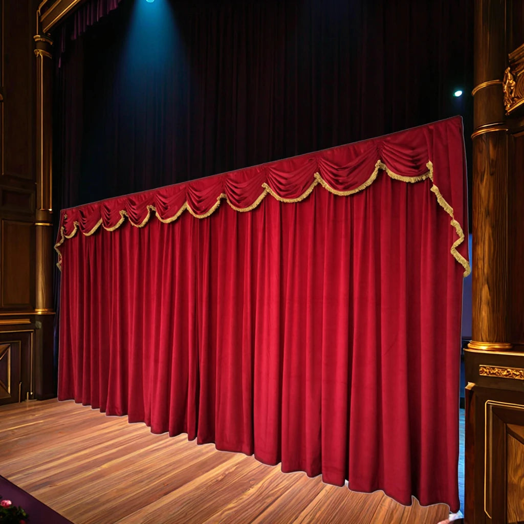 Supplier Direct Sale Flame Retardant Blackout Stage Curtains for Theater Hall Wedding Customized Color and Size