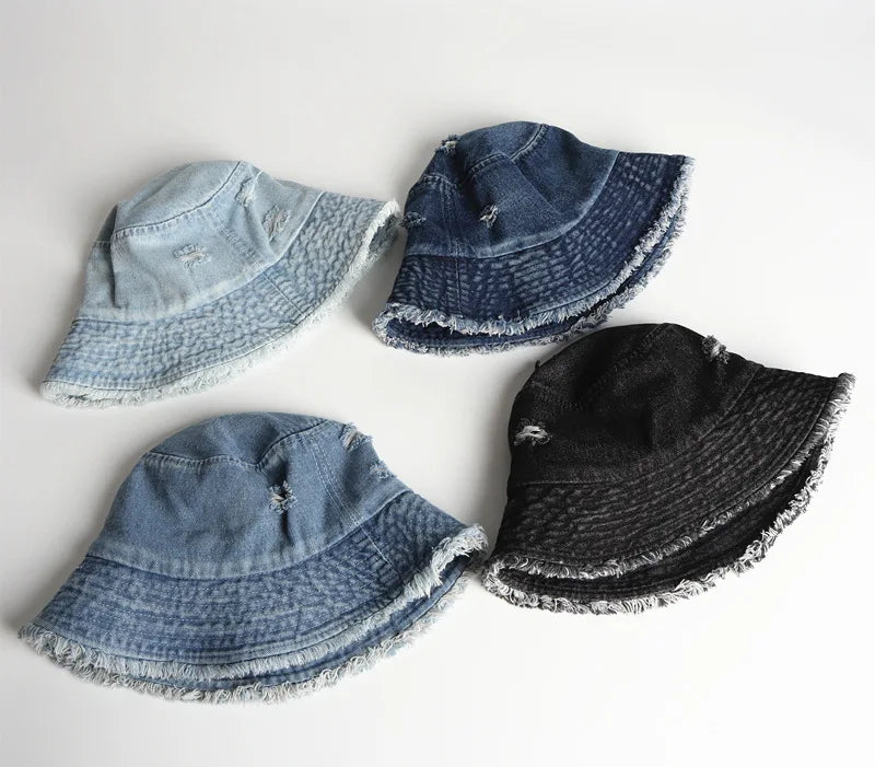 BSCI Wholesale Vintage  Denim Bucket Hat Wash Jeans Denim Bob Hat Support Customization With Embroidery Logo Patch on Hat
