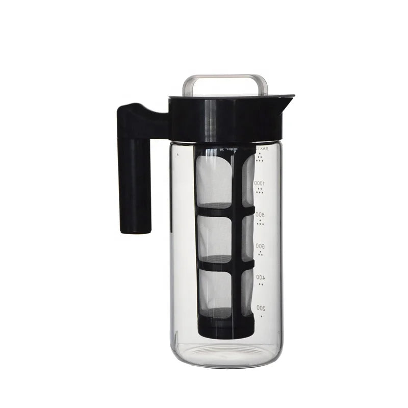 Z Black 1.2L Cold Coffee Maker Glass Pitcher Large Cold Brew Iced Maker for Iced Coffee and Iced Tea with Infuser BD3R