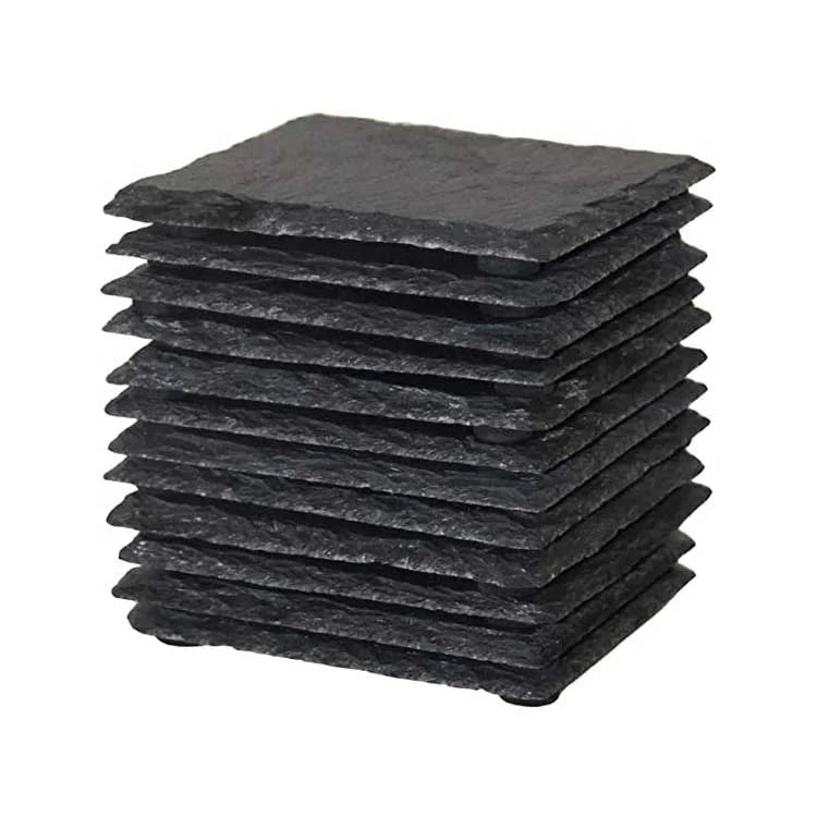 Bulk Black 4-Inch Square Slate Coasters Eco-Friendly Durable Heat Resistant Non-Slip Table Mats Modern Design