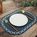 PU Leather Table Mat Arte Pele Chain Embroidery Kitchen Oval Mat Table Dining Pad Modern Valentines Placemats