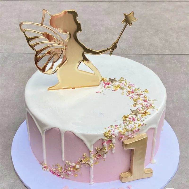 Angel Happy Birthday Cake Toppers With Butterfly for Girls Birthday Party