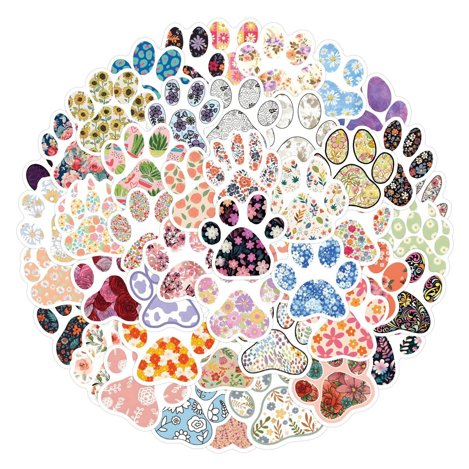 60PCS Aesthetic Pet Dog Cat Footprint Cute Cartoon Animals Flower Paw Stickers