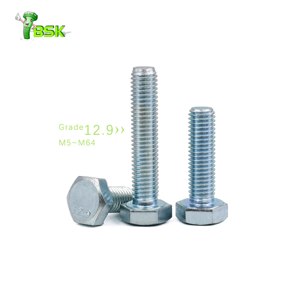 Carbon Steel Grade 4.8 8.8 10.9 12.9 Black Yellow Blue White Zinc Plated Hex Head Bolt and Nut Flat Spring Washer DIN933 931