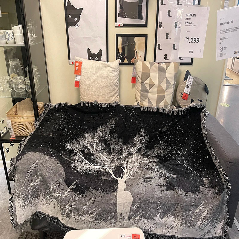 Wholesale Polyester Vintage Cool Grey Personalized Tapestry Jacquard Woven Bed Throw