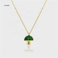FUAMAY S925 Silver Mushroom Pendant Necklace for Women Green Enamel Mushroom Necklaces