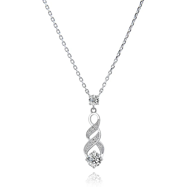 Women's Elegant 3A Cubic Zirconia Stone Nigerian Wedding Necklace Set 925 Sterling Silver Geometric Entwined Trendy Engagement