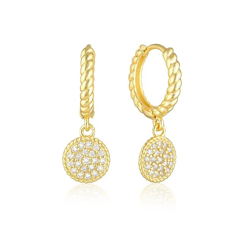 Milskye Hot Sale 18k Gold Plated 925 Sterling Silver Lucky Charm Round Diamond Earrings