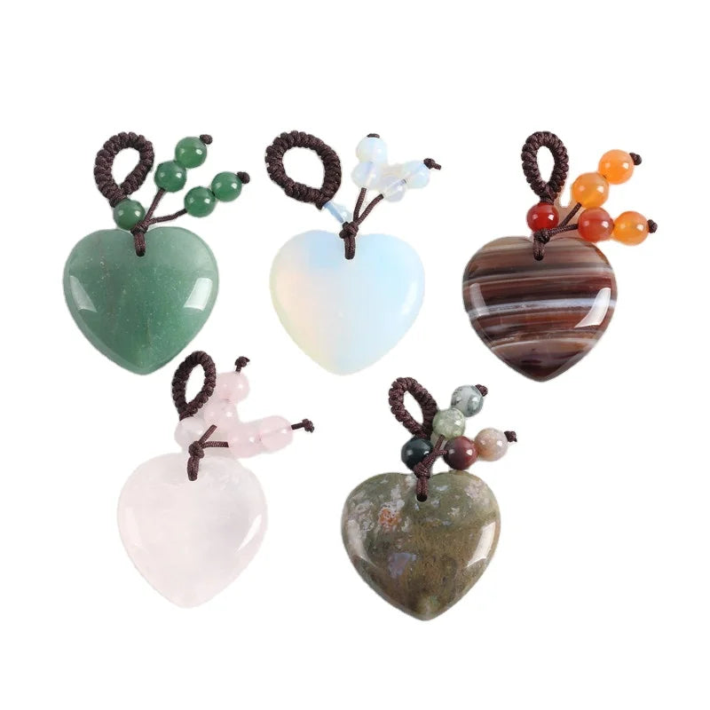 Wholesale Gemstone High Quality Crystal 7 Chakra Heart Shape Pendant with Rope Flower Natural Gem Quartz 3 cm Hearts Pendants