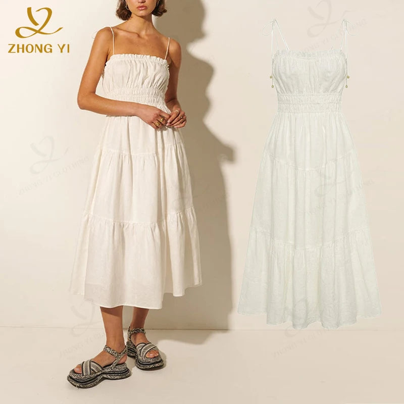 Clothing Manufacturers Custom Women Crafted in a Soft Shirt Satin Ruffle Spaghetti Strap Vestidos Elegant Summer Casual Dresses