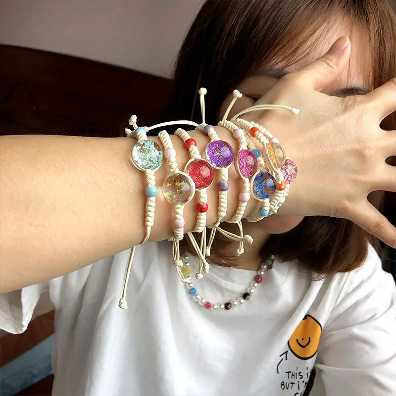 Valentine's Day Gift Immortal Infinity Flower Crystal Ball Lovers Bracelet Woven Braided Lucky Friendship Bracelet Women