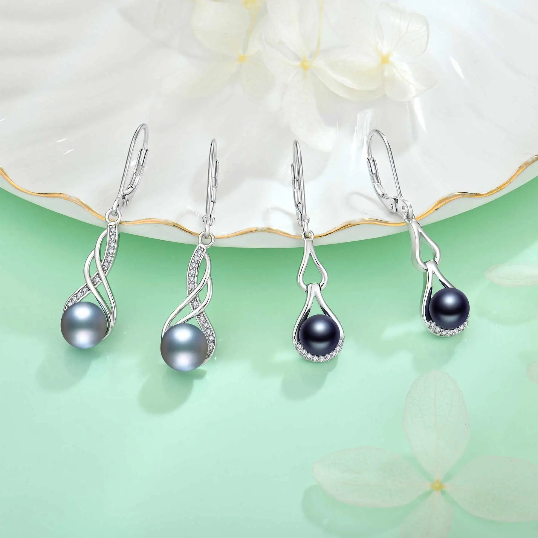 QINGXIN 925 Sterling Silver Mother's Day Gift Party Jewellery Luxury Pearl Zircon Gemstone Hoop & Huggie Drop Earrings Women