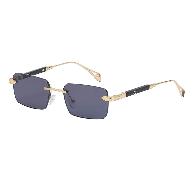 Wholesale Custom Good Price Rectangle Lens Metal Curved Temples Women Rimless Vision Sunglasses Polarized Night Driving Glasses