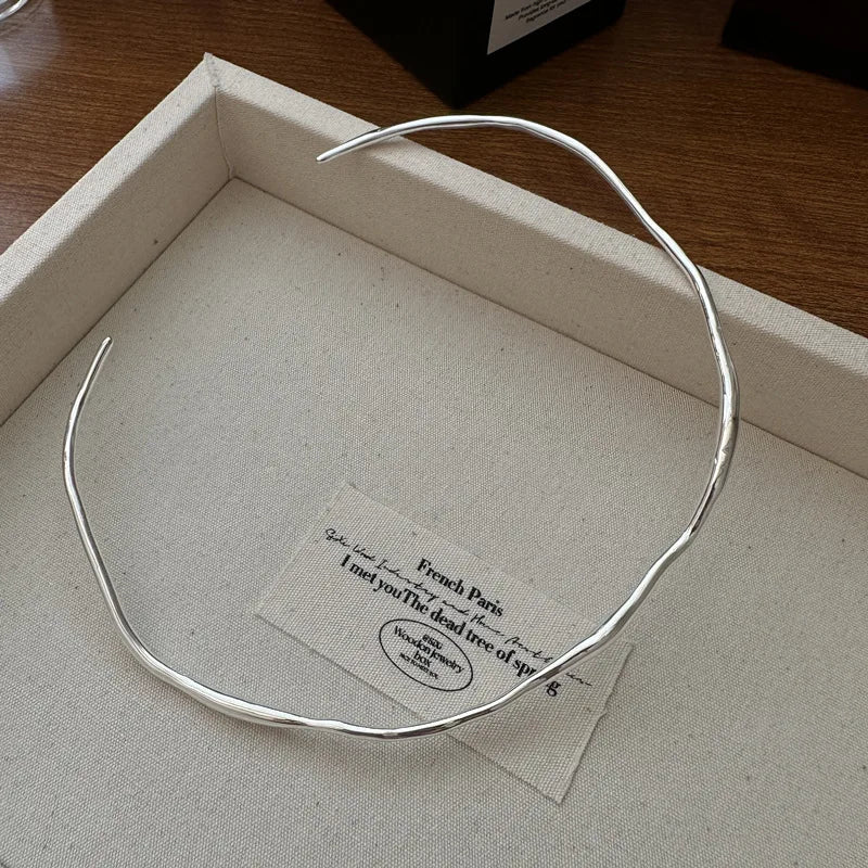 INS Fashion Luxury 925 Sterling Silver Geometric Irregular Line Torques Necklaces for Women