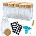 Bamboo Lid Glass Spice Jars Set With Labels Shaker Lids