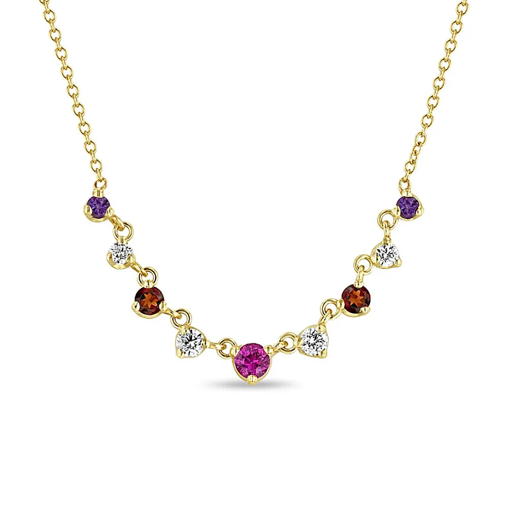 Fashion 5A Cubic Colorful Zirconia Charm Necklaces Wholesale Sterling Silver 925 Gold Plated Necklace Women