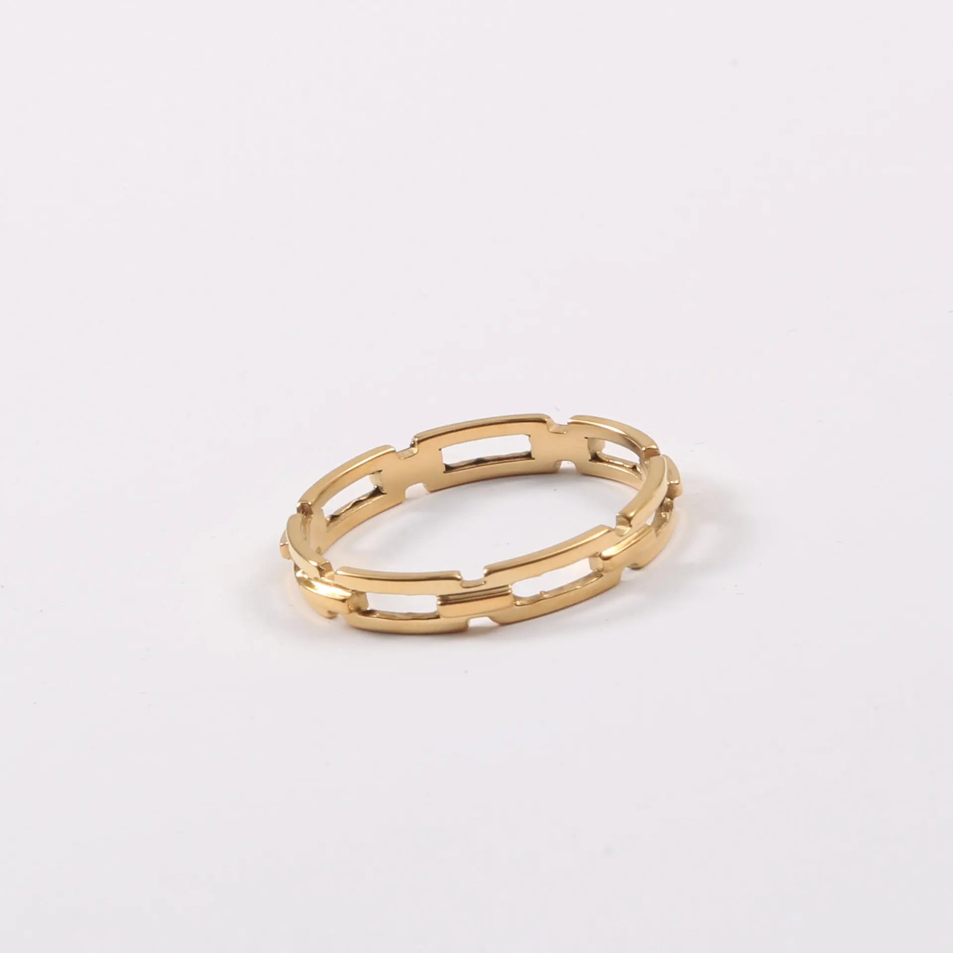 Fenny 18K Gold Plated High End Fashion Hollow Linked Chain Stainless Steel Ring Gift for Couple Wholesale Jewelry