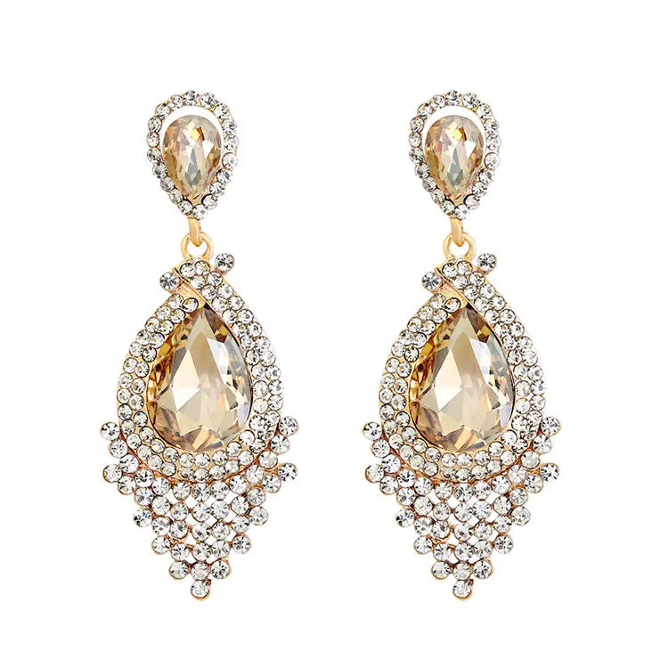 SC Vintage Luxury Full Diamond Wedding Party Earrings Exaggerated Big Waterdrop Tassel Rhinestone Statement Earrings Women