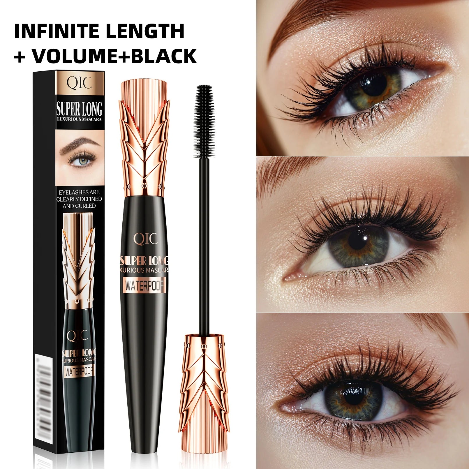 4D False Lash Effect for Mascara with Natural Fiber Brush Washable Black Cream Mineral Volume for Mascara