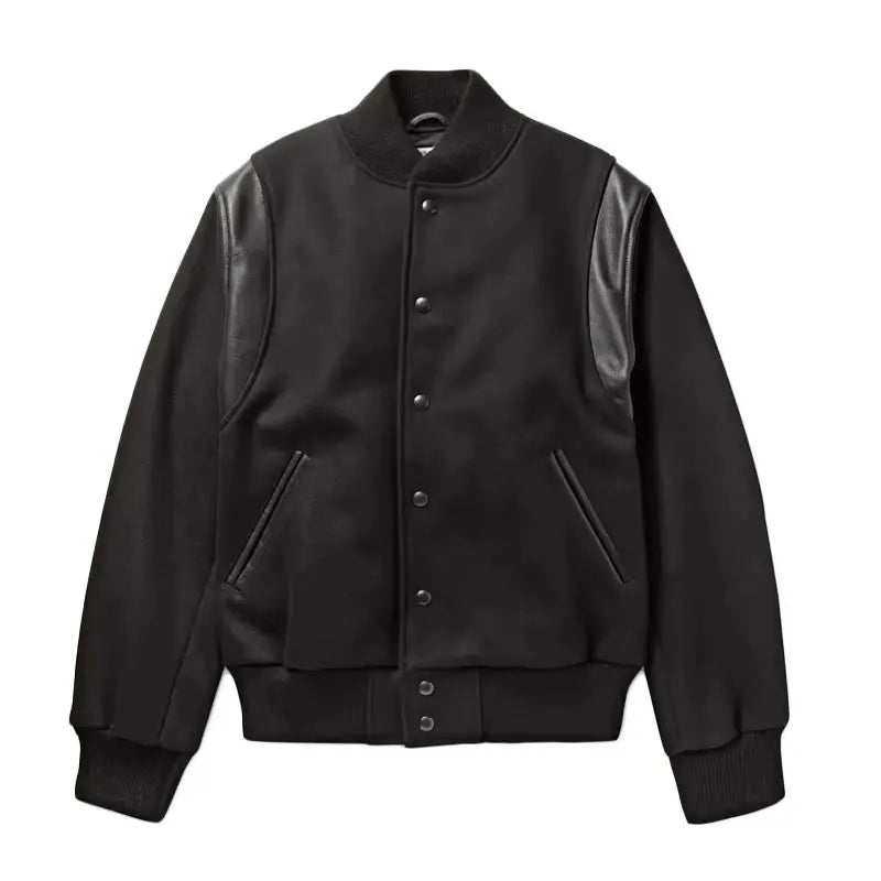 Custom Blank Vintage Leather Trims Bomber Letterman Jacket for Men
