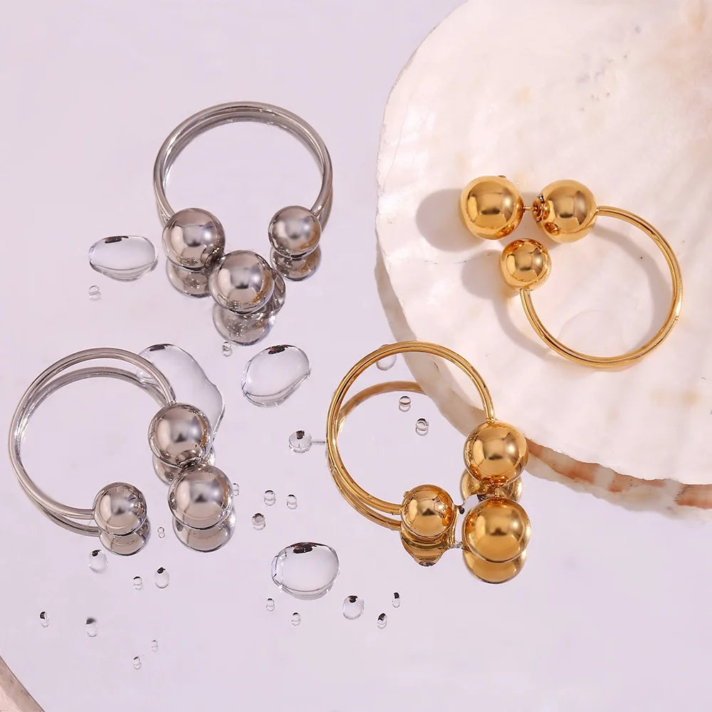 Chunky Exaggerated Ball Shape Stainless Steel Gold Hoop Earrings 18k Gold Plated Statement Earrings