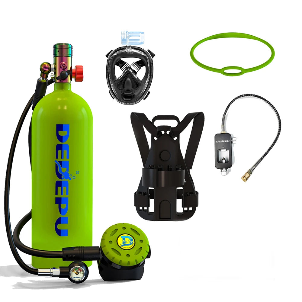 DEDEPU  4L 25-40 Mins With Diving Mask scuba Adapter With Strap Tube Green Black Dry Breathing Tube Air Tank scuba