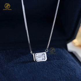 Ready to Ship 925 Sterling Silver Beautiful Female Jewelry 4*6mm Emerald Cut Moissanite Pendant Necklaces for Women