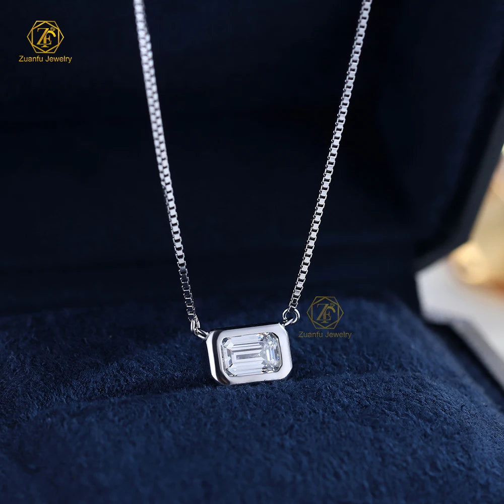 Ready to Ship 925 Sterling Silver Beautiful Female Jewelry 4*6mm Emerald Cut Moissanite Pendant Necklaces for Women