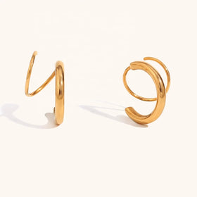 Dingran High Fashion Double Layer Winding Earrings Gold Plated Stainless Steel Minimalist Earrings