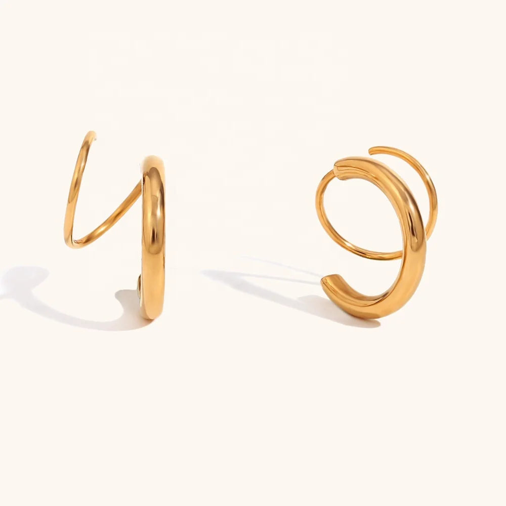 Dingran High Fashion Double Layer Winding Earrings Gold Plated Stainless Steel Minimalist Earrings
