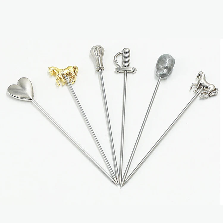 Gold and Silver Metal Martini Fruit Cocktail Picks Stirrer 304 Stainless Steel Disposable Bar Tool Accessories