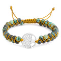 Adjustable Rope Hand Knitting Natural African Pine Tree of Life Alloy Bracelet