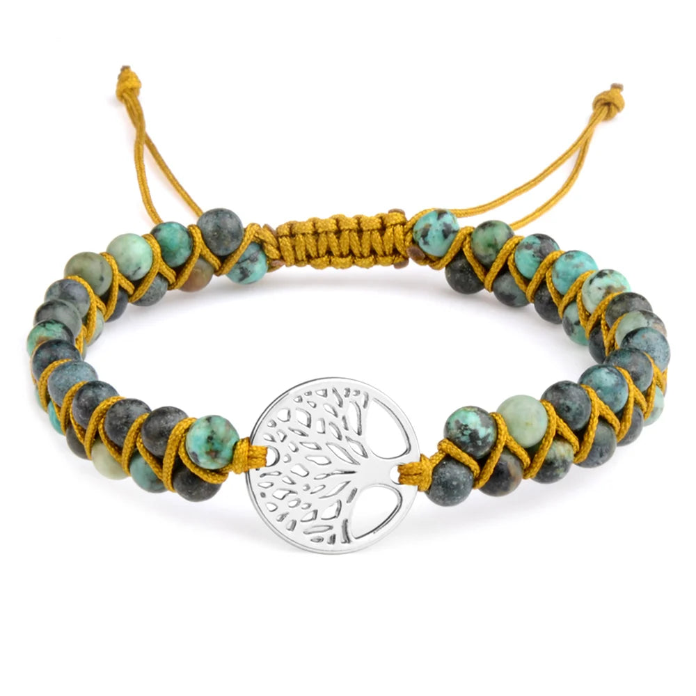 Adjustable Rope Hand Knitting Natural African Pine Tree of Life Alloy Bracelet