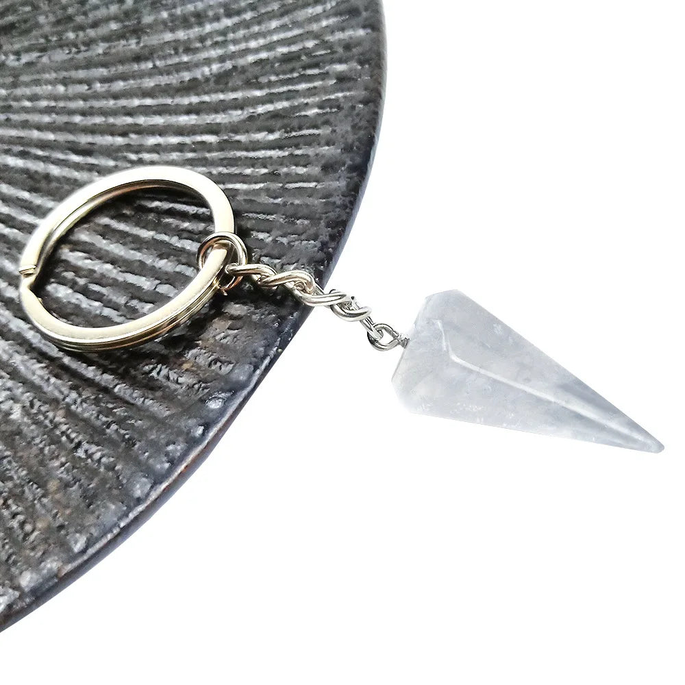 DIY Most popular design divining spirit pendulum hexagonal key chain pendant healing energy Clear Quartz key chain