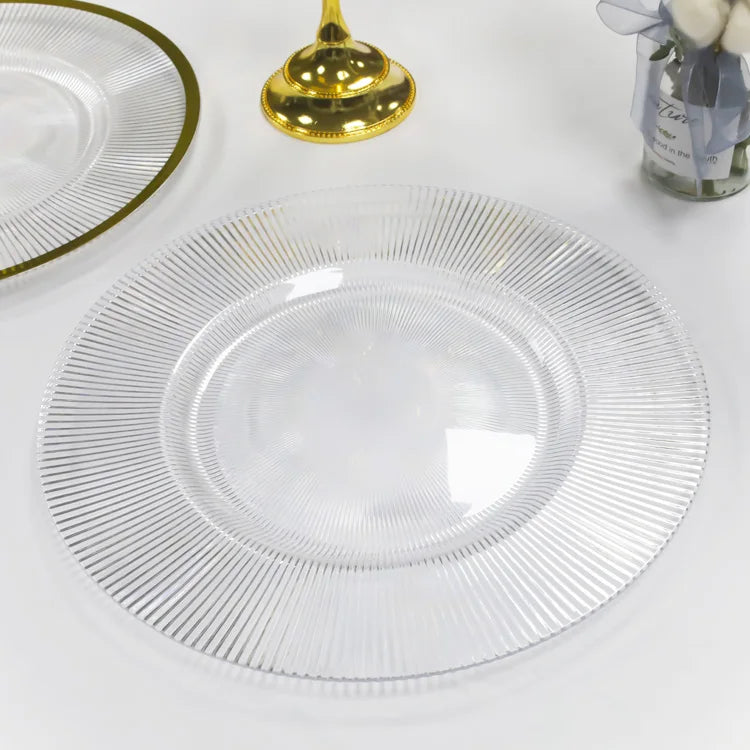 Elegant 13 Inch Eco-Friendly Plastic Charger Plates Custom Disposable Wedding Supplies for Party Decor Reusable PS Material