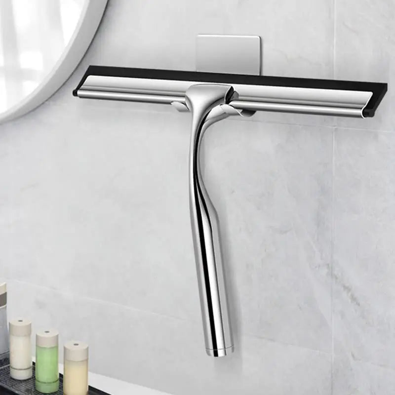 Convenient Stainless Steel Handle Glass Shower Door Cleaner Steel Rubber Window Scraper Brush Squeegees for Easy Cleaning