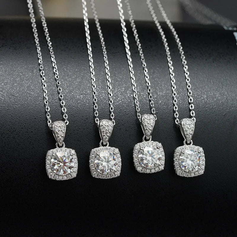Starsgem Fashion Moissanite Pendant Necklace DEF VVS 1ct Round Moissanite Stone 925 Silver Necklace