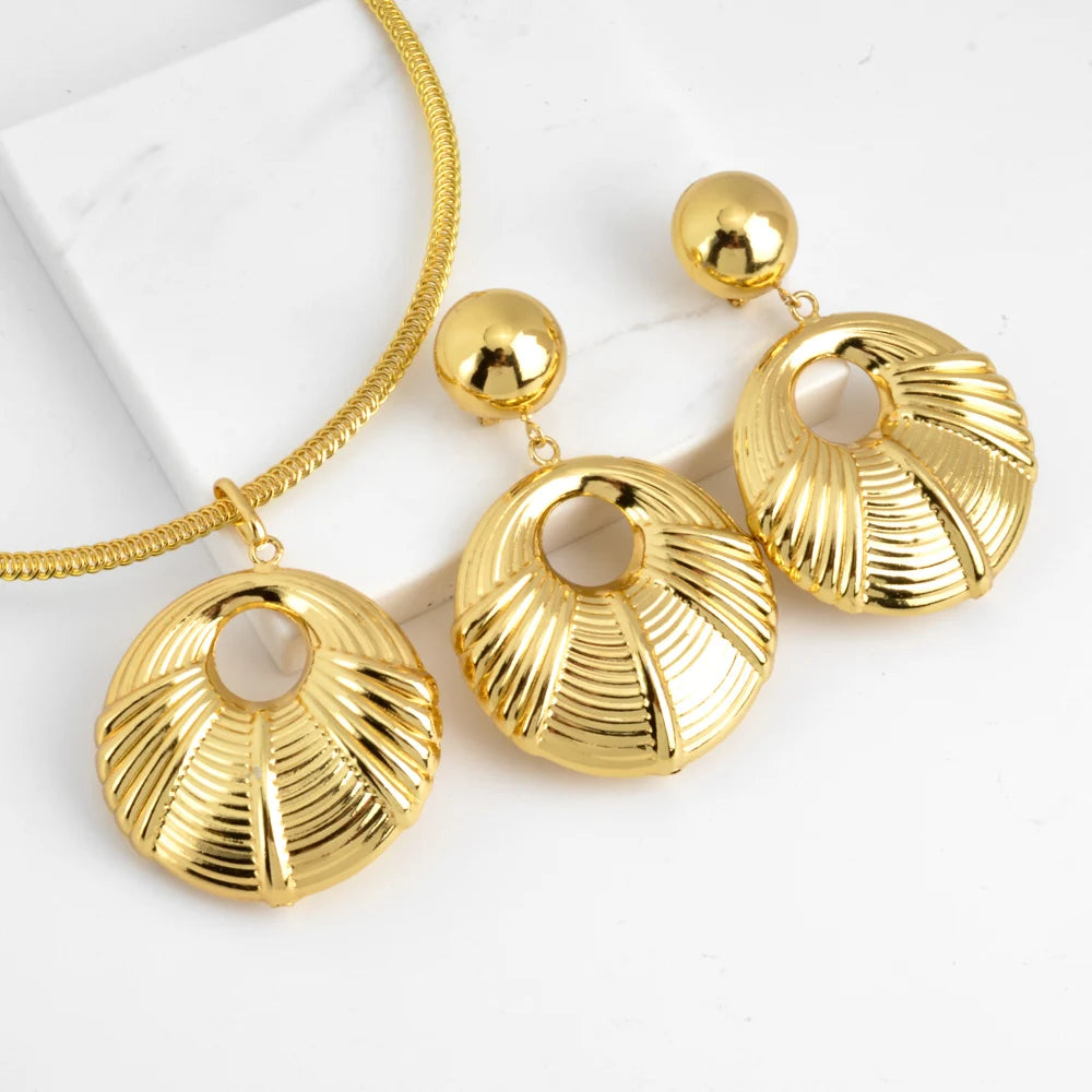 18K Gold Plated Brass Copper Jewelry Sets Women Necklace Earring and Pendant Set Geometric Jewelry for Engagement