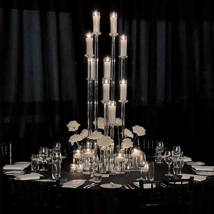 Crytal Glass Candelabra Wedding Table Centerpieces Decoration 9 Arm Tall Candles Holders