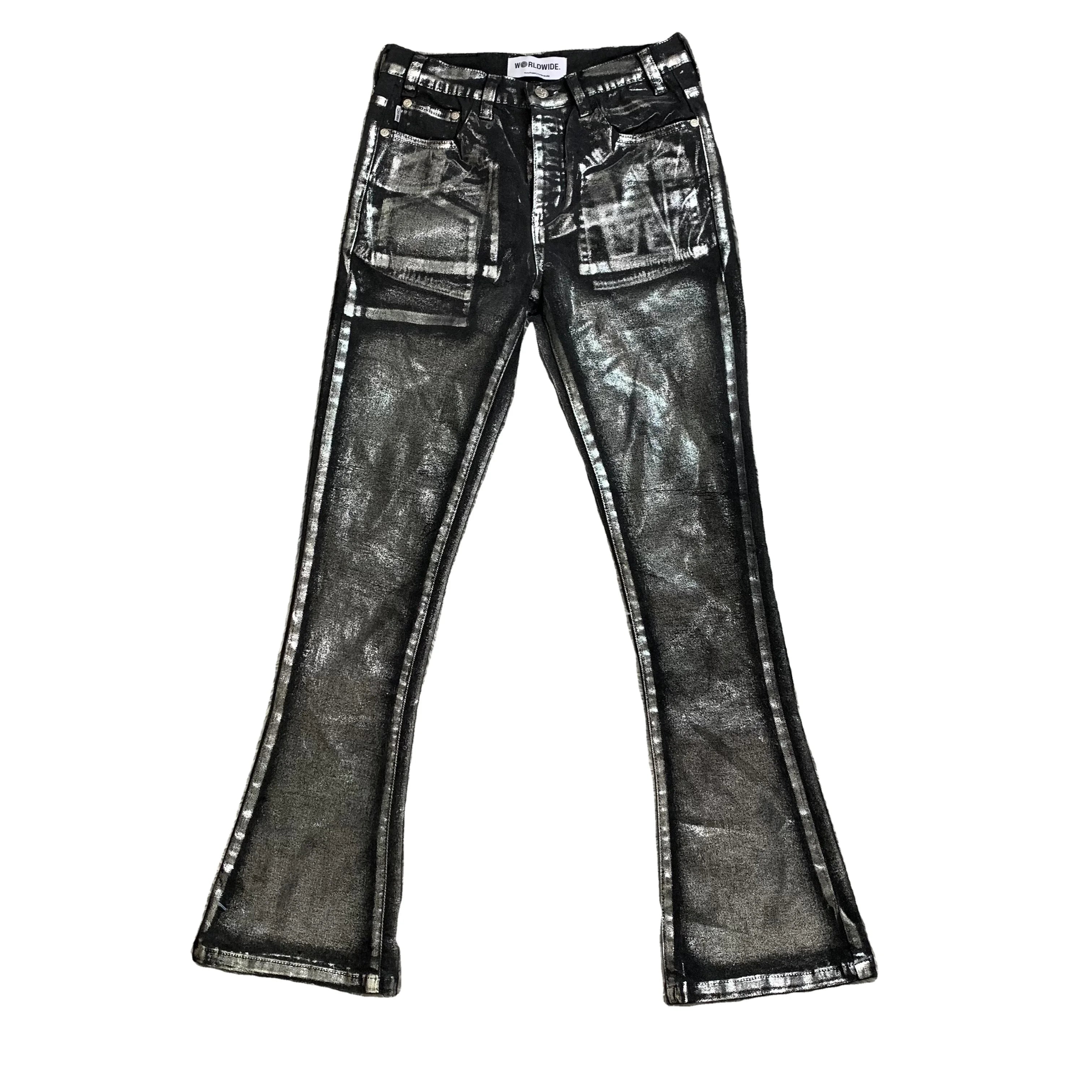 DENIMGUYS Custom Silver Foiled Paints Graffiti Men Retro Y2k  Bellbottom Pants Punk Style Hip Hop Men's Flared Jeans