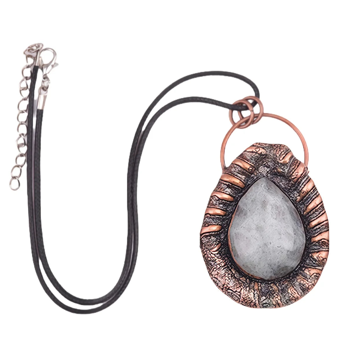 Hot Sale Unisex Vintage Copper Droplet Labradorite Stone Pendant Necklace Agate Stone Plated Bohemian Religious Perfect Gift